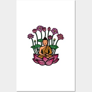 Gautama Buddha sitting meditation lotus pose Posters and Art